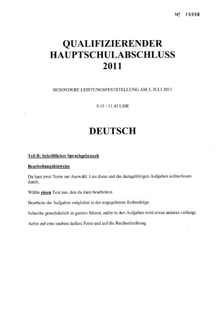 Qualifizierender Hauptschulabschluss 2011, Teil B