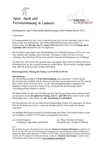 Sommerferienbetreuung VS Ludesch - Verein Tagesbetreuung