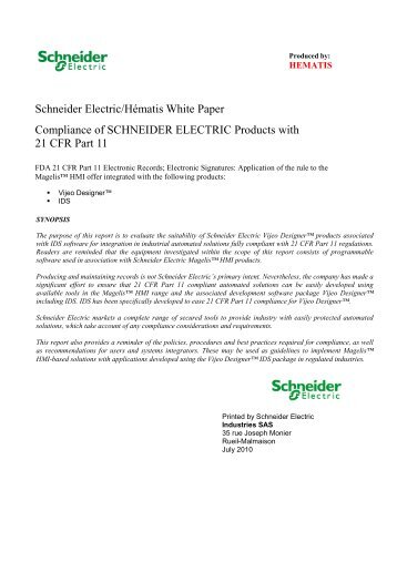 Compliance of Schneider Electric Products with 21 CFR Part 11 (pdf ...