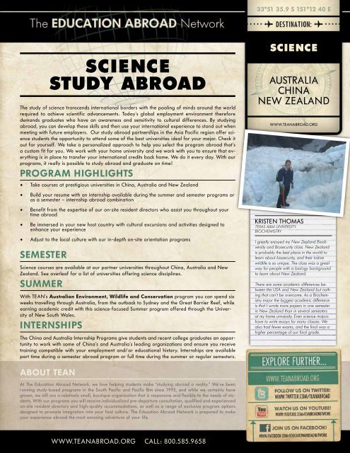 Science Study Abroad Programs flyer - The Education Abroad Network