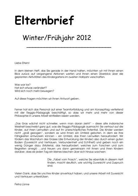 Elternbrief FrÃ¼hjahr 2012 - Familienzentrum St. Martin Benninghausen