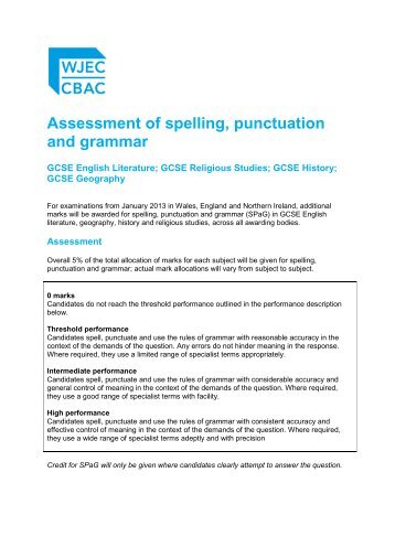 Assessment of spelling, punctuation and grammar - WJEC