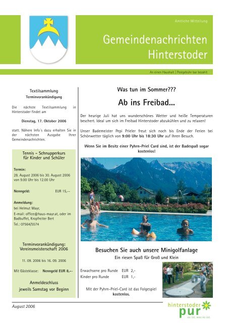 Gemeindenachrichten Hinterstoder - Hinterstoder - Land ...