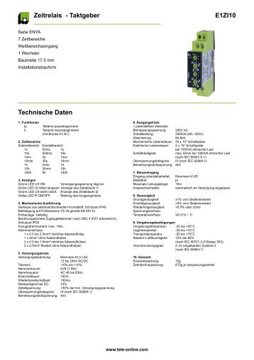 E1ZI10 Zeitrelais - Taktgeber Technische Daten