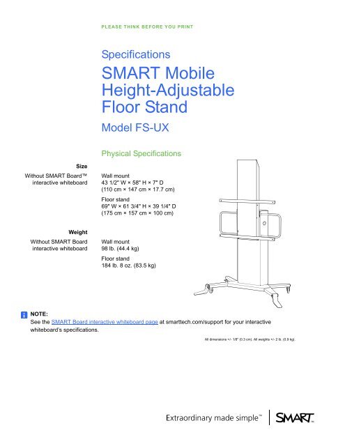 SMART Mobile Height-Adjustable Floor Stand ... - ChooseAV.co.uk