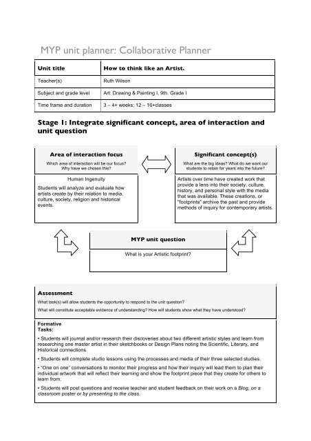 MYP Unit Plan