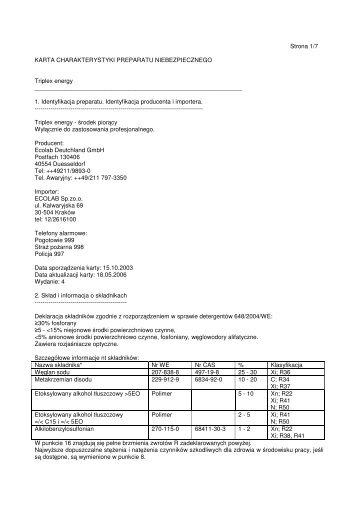 Strona 1/7 KARTA CHARAKTERYSTYKI PREPARATU ... - Medi-Sept