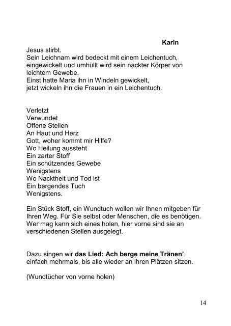 Ãkum. Frauenkreuzweg 2011 - Texte - Jahr des Gottesdienstes