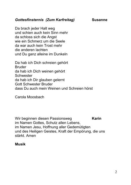 Ãkum. Frauenkreuzweg 2011 - Texte - Jahr des Gottesdienstes