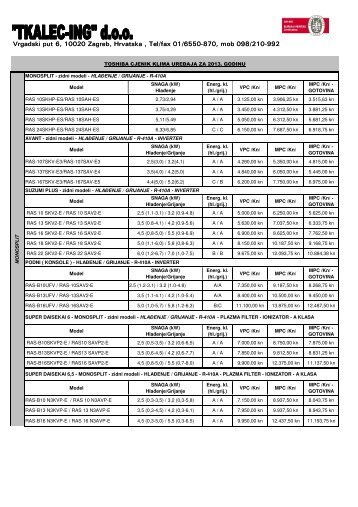 Kompletna ponuda Toshiba klima uređaja (PDF) - Tkalec-ing doo