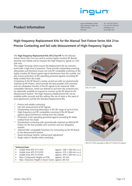 High-frequency Test Fixtures - INGUN PrÃ¼fmittelbau GmbH