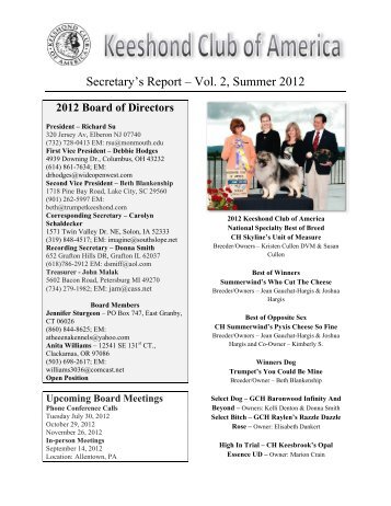 Secretary's Report - The Keeshond Club of America