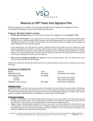 VSPÂ® Vision Care Signature Plan. - DentalandVisionIns.com