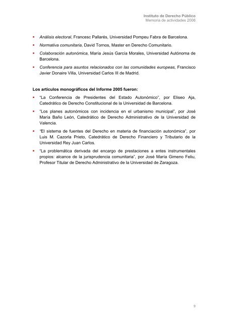 Memoria de actividades 2006 - Instituto de Derecho PÃºblico