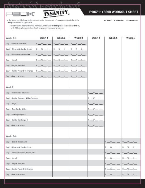 P90xÂ Hybrid Workout Sheet