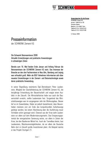 Presseinformation - SCHWENK Zement KG