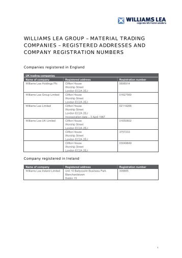 WILLIAMS LEA GROUP Ã¢Â€Â“ MATERIAL TRADING COMPANIES ...