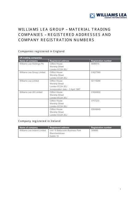 Williams Lea Group A A A Material Trading Companies