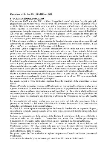 Cassazione civile, Sez. III, 10.03.2011, n. 5690 SVOLGIMENTO DEL ...