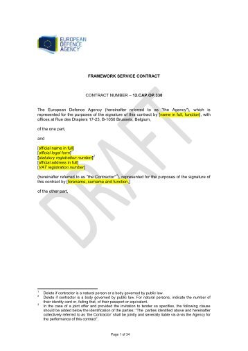 12.CAP.OP.330 Draft Contract - European Defence Agency - Europa