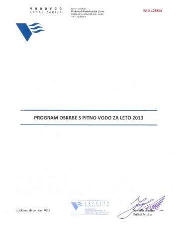 Program oskrbe s pitno vodo za leto 2013 - Vodovod-Kanalizacija