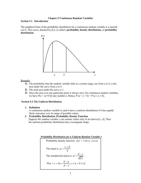 Chapter 5 Continuous Random Variables