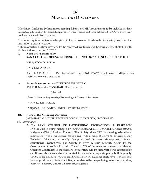 MANDATORY DISCLOSURE - SRKR Engineering College