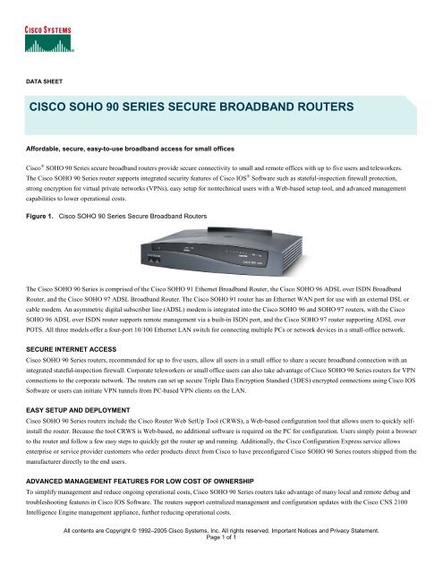 cisco soho 90 series secure broadband routers - Used Network ...