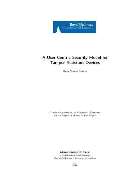 A User Centric Security Model for Tamper-Resistant Devices