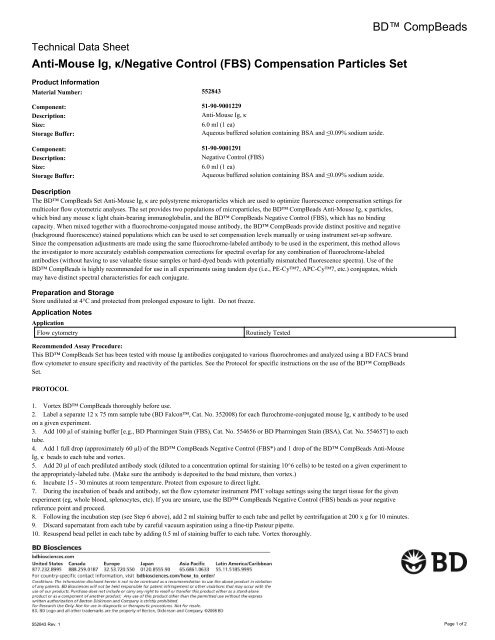 BD™ CompBeads Anti-Mouse Ig, κ/Negative Control (FBS