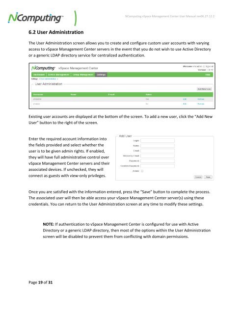 vSpace Management Center for the N-series