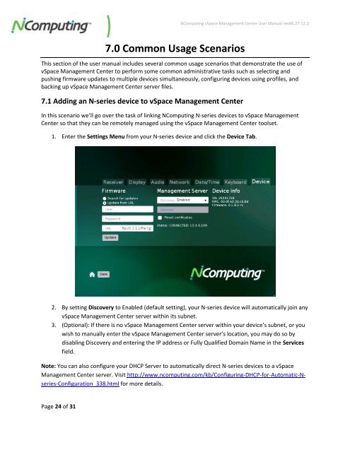 vSpace Management Center for the N-series