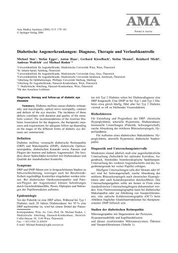 Diabetische Augenerkrankungen: Diagnose, Therapie und ...