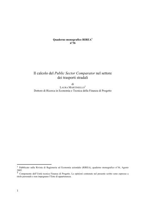 Il calcolo del Public Sector Comparator nel settore dei ... - UTFP