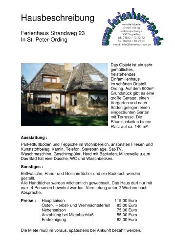 Hausbeschreibung aufrufen - ferienhaus döring in st peter ording ...