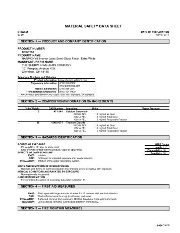 Material Data Safety Sheet SW Harmony