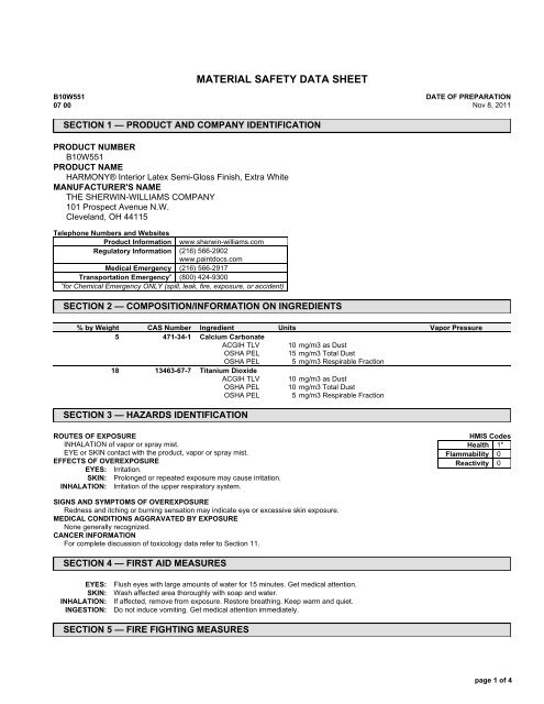 Material Data Safety Sheet SW Harmony