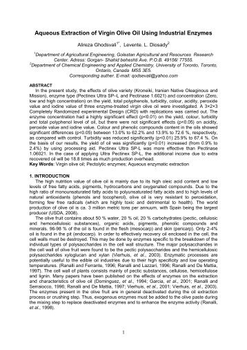 Aqueous Extraction of Virgin Olive Oil Using Industrial Enzymes