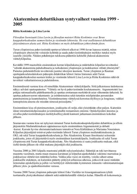 Akateemisen debattikisan syntyvaiheet vuosina ... - Turun yliopisto