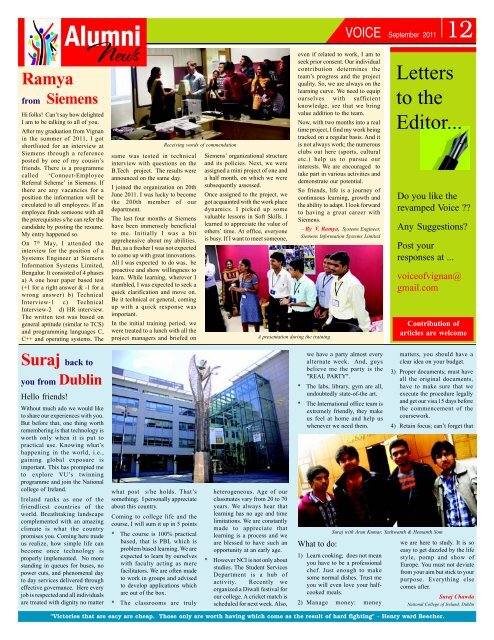 Voice of September 2011 - Vignan University