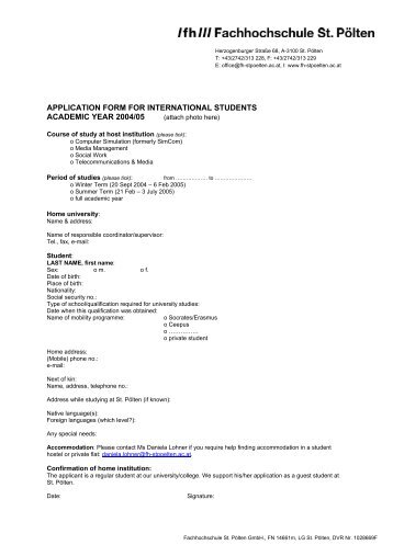 application form for international students academic year 2004/05