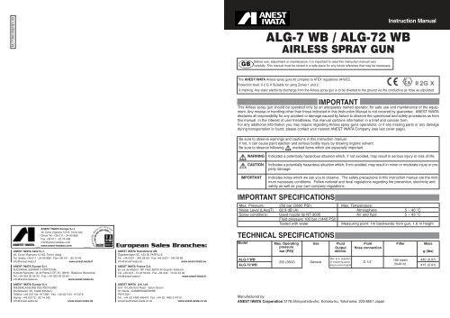 alg-7 wb / alg-72 wb airless spray gun - Anest Iwata