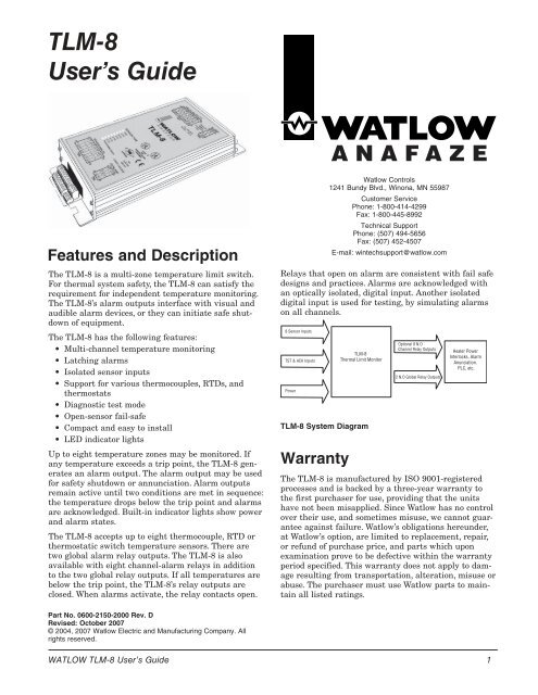 TLM-8 User's Guide, Rev D October 2007 - Watlow