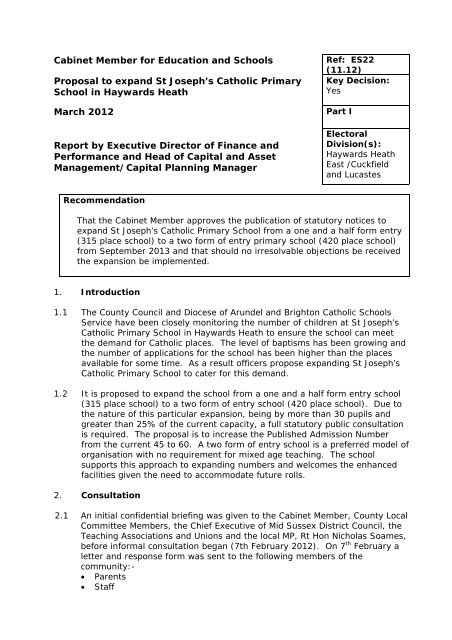 Proposal to expand St Joseph's Catholic Primary School in ...