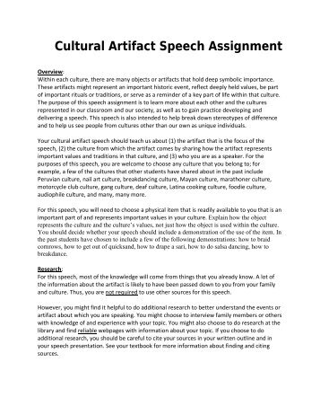 Cultural Artifact Speech Assignment - Fountainhead Press