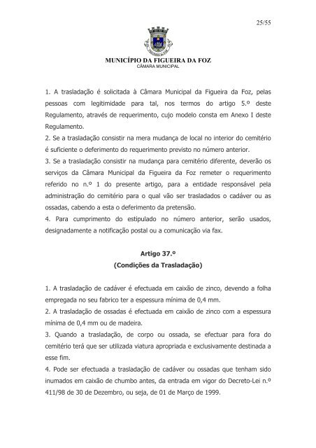 Regulamento dos CemitÃƒÂ©rios Municipais - Freguesia de S. JuliÃƒÂ£o da ...