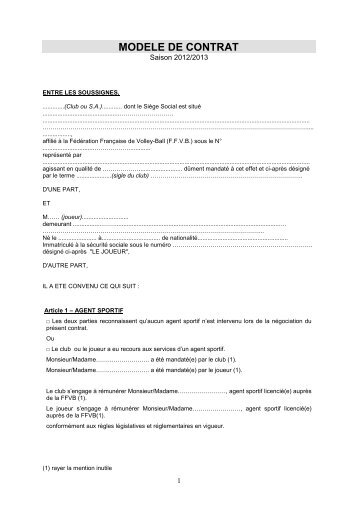 Modèle de Contrat de Joueur Professionnel - Extranet FFVB ...