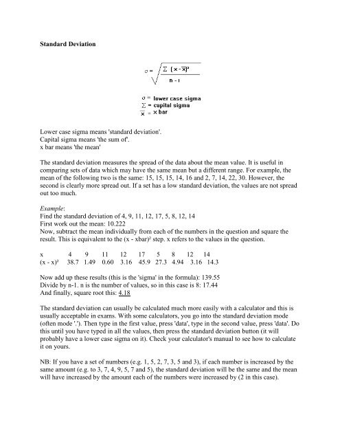 Sigma in Summation & Standard Deviation