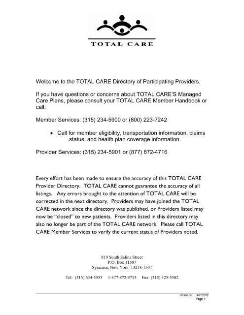 family health network of central new york, inc. - Total Care
