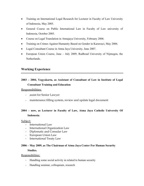 CURRICULUM VITAE - Faculty of Law